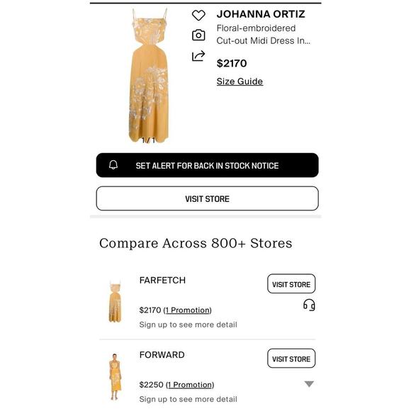 JOHANNA ORTIZ Embroidered Cut Out Midi Dress 12 L Silk Yellow Gold Floral $2250 - Picture 6 of 9